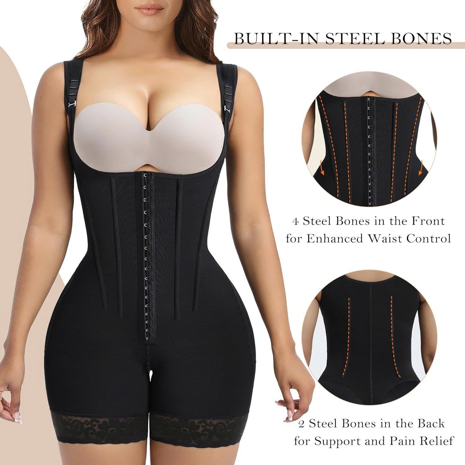 FULL BODY SHAPER WAIST TRAINER WITH ADJUSTABLE STRAPS AND MID-THIGH SHORTS