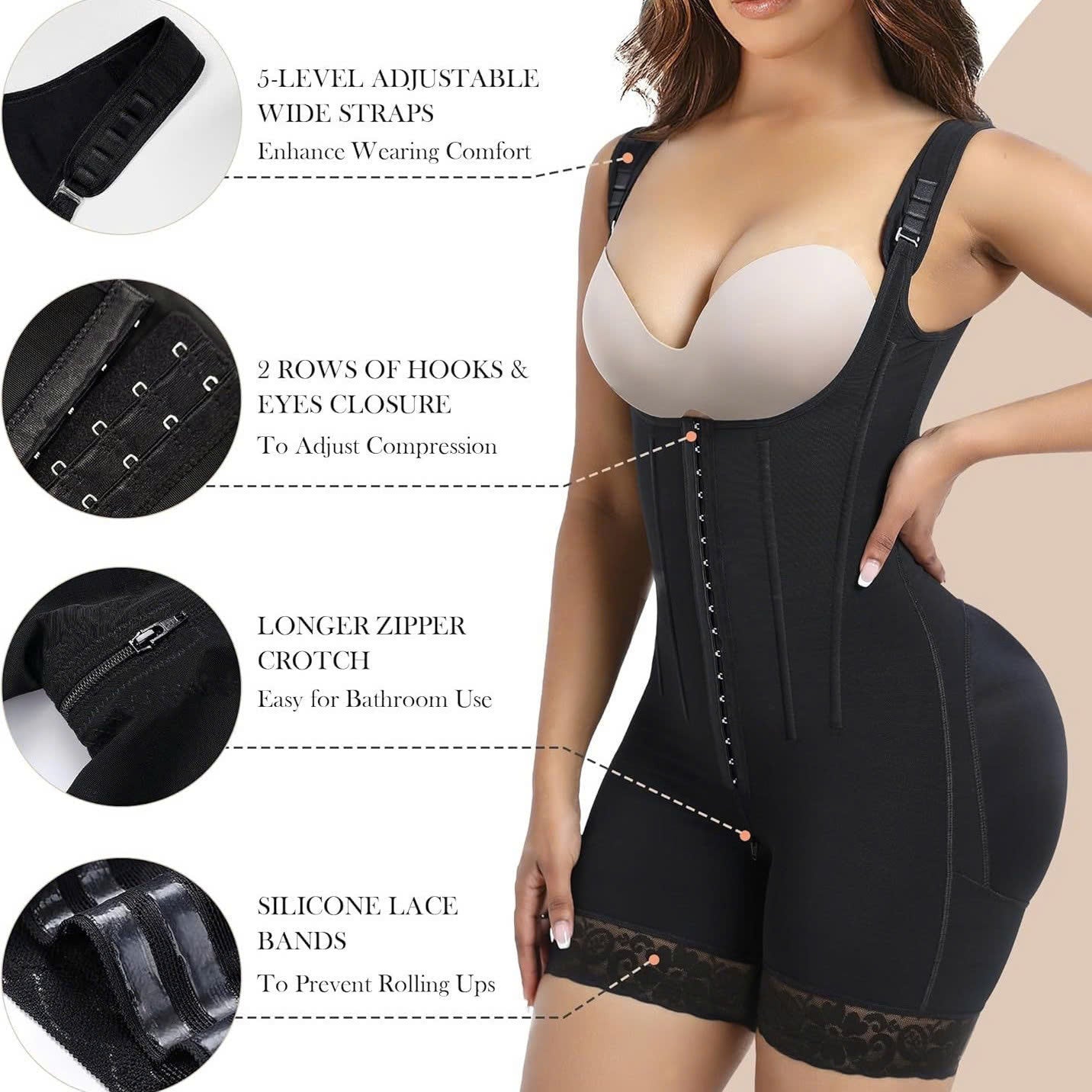 FULL BODY SHAPER WAIST TRAINER WITH ADJUSTABLE STRAPS AND MID-THIGH SHORTS