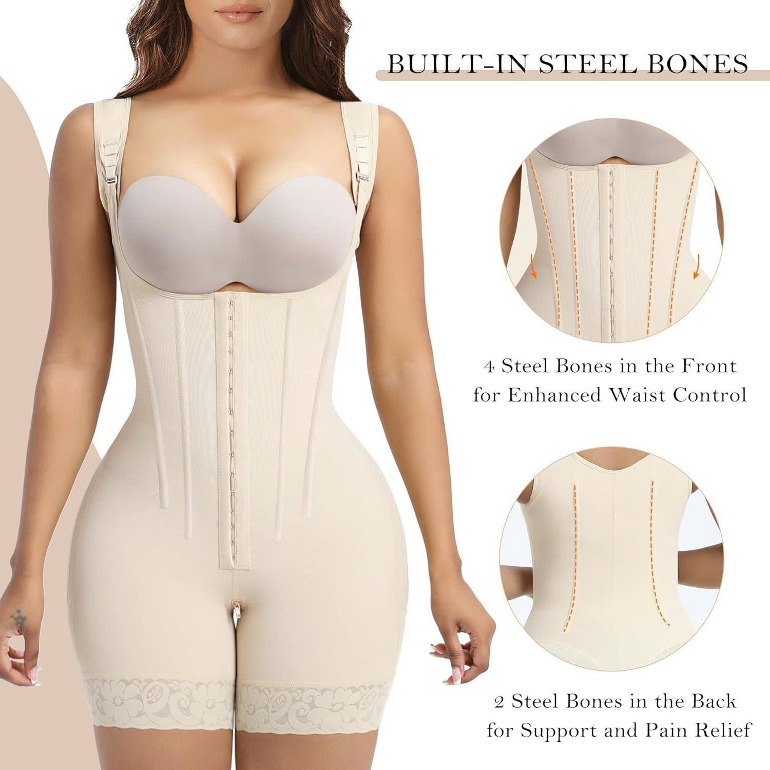 FULL BODY SHAPER WAIST TRAINER WITH ADJUSTABLE STRAPS AND MID-THIGH SHORTS