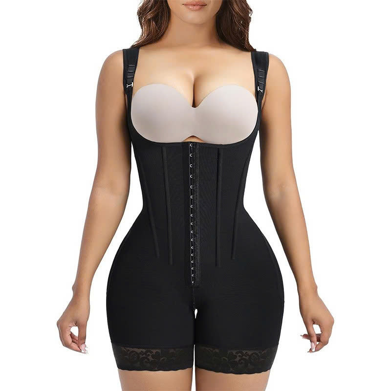 FULL BODY SHAPER WAIST TRAINER WITH ADJUSTABLE STRAPS AND MID-THIGH SHORTS
