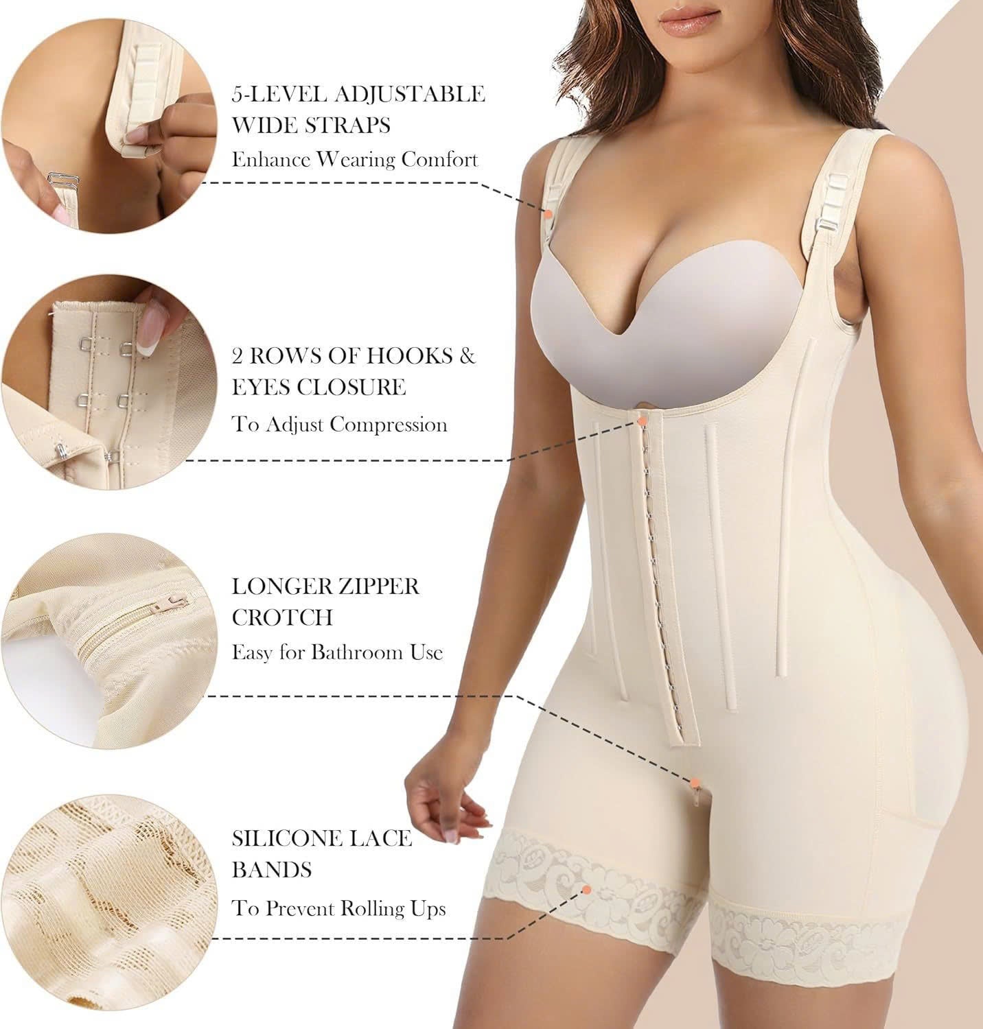 FULL BODY SHAPER WAIST TRAINER WITH ADJUSTABLE STRAPS AND MID-THIGH SHORTS